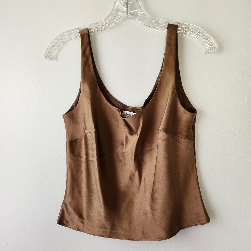 Kay Unger Silk Camisole Top Women's 6 Brown Satin Quiet Luxury Feminine Elegant
